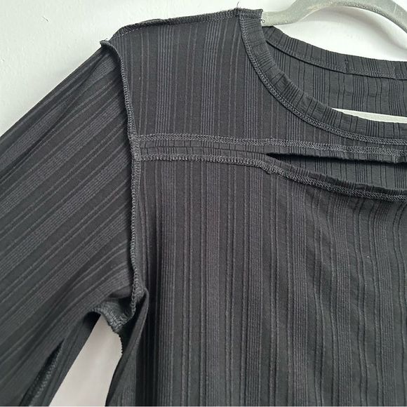 Revolve LNA Ribbed Rayon +Spandex Long Sleeve Crop Shirt with chest cutout - Picture 8 of 9